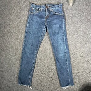 Levis Boyfriend Skinny Fit Blue Selvedge Jeans Raw Hem 25 Medium Wash Denim